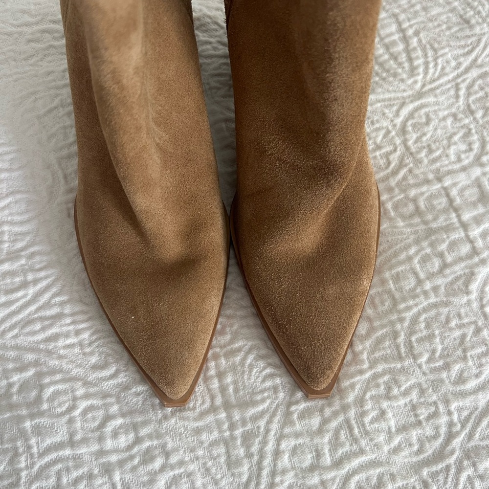 MARC FISHER SUEDE OSHAY BOOTIES- TAN